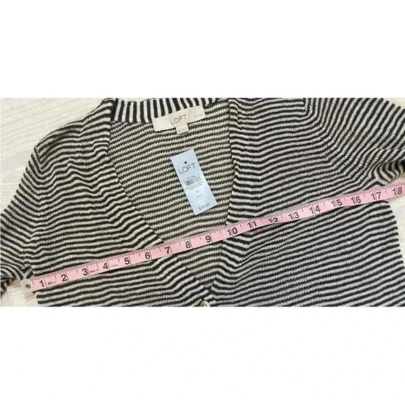 NEW LOFT Maxi Cardigan Women Size M Petite Green Striped Long Sleeve Knit Light - Picture 9 of 16